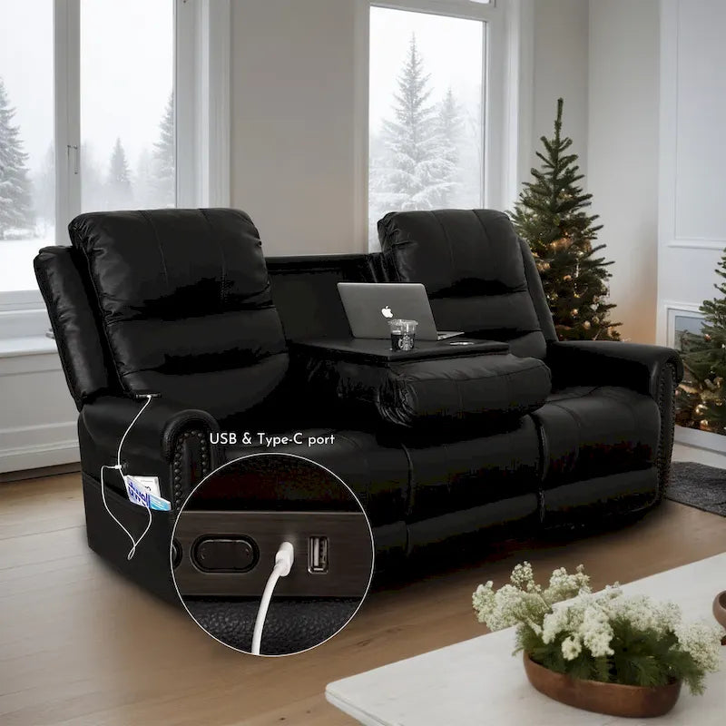 Authentic Leather Black Power Recliner Sofa Set: Loveseat and Recliner with Adjustable Headrest and Extendable Footrest - image 10
