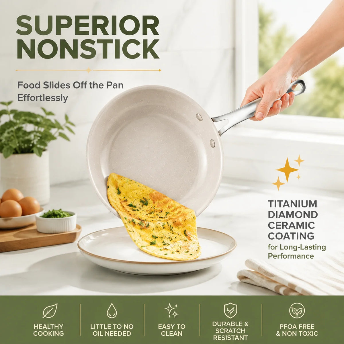20Pcs Ceramic Nonstick Cookware Set Complete Pots and Pans with Bakeware Steamer Deep Frying Pan Set Beige - image 4