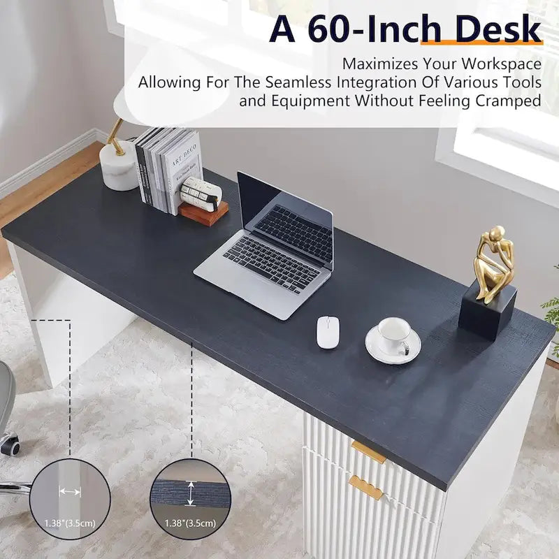 60-Inch Contemporary Executive Desk - Wooden Home Office & Fluted Computer Desk - image 13