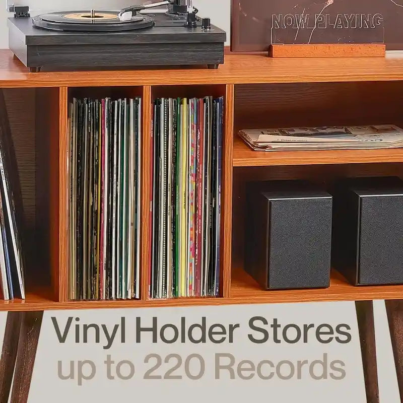 Vinyl Record Player Stand with Built-in Charging Station - Dimensions: 31D x 26W x 15H - image 2