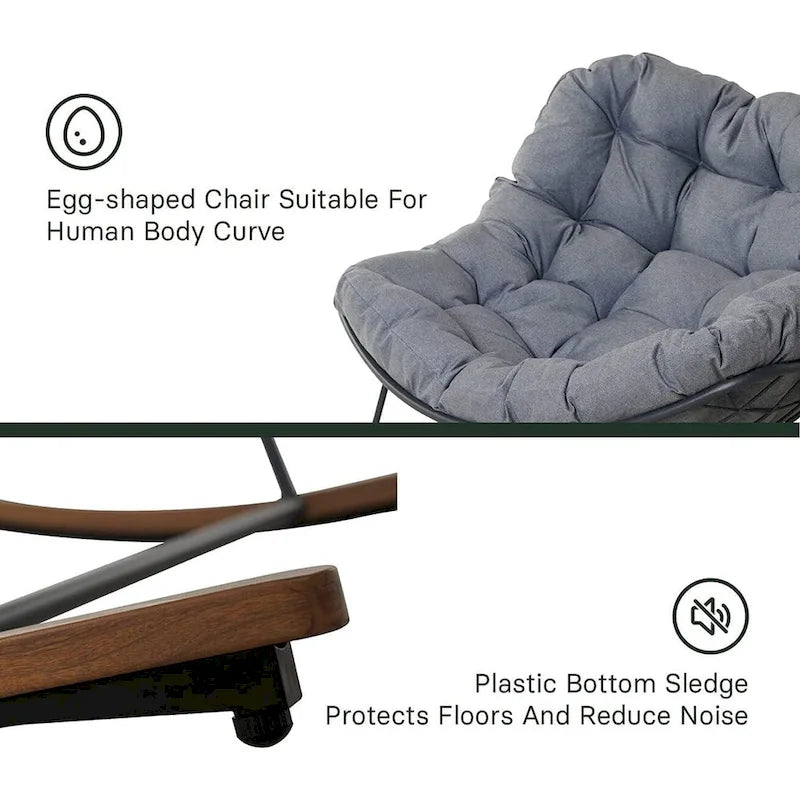 Giant Patio Rocking Chair, Indoor Outdoor Egg Freestyle Chair with Cushion Upholstered Modern Lounge Chair for, Garden, Backyard - image 8