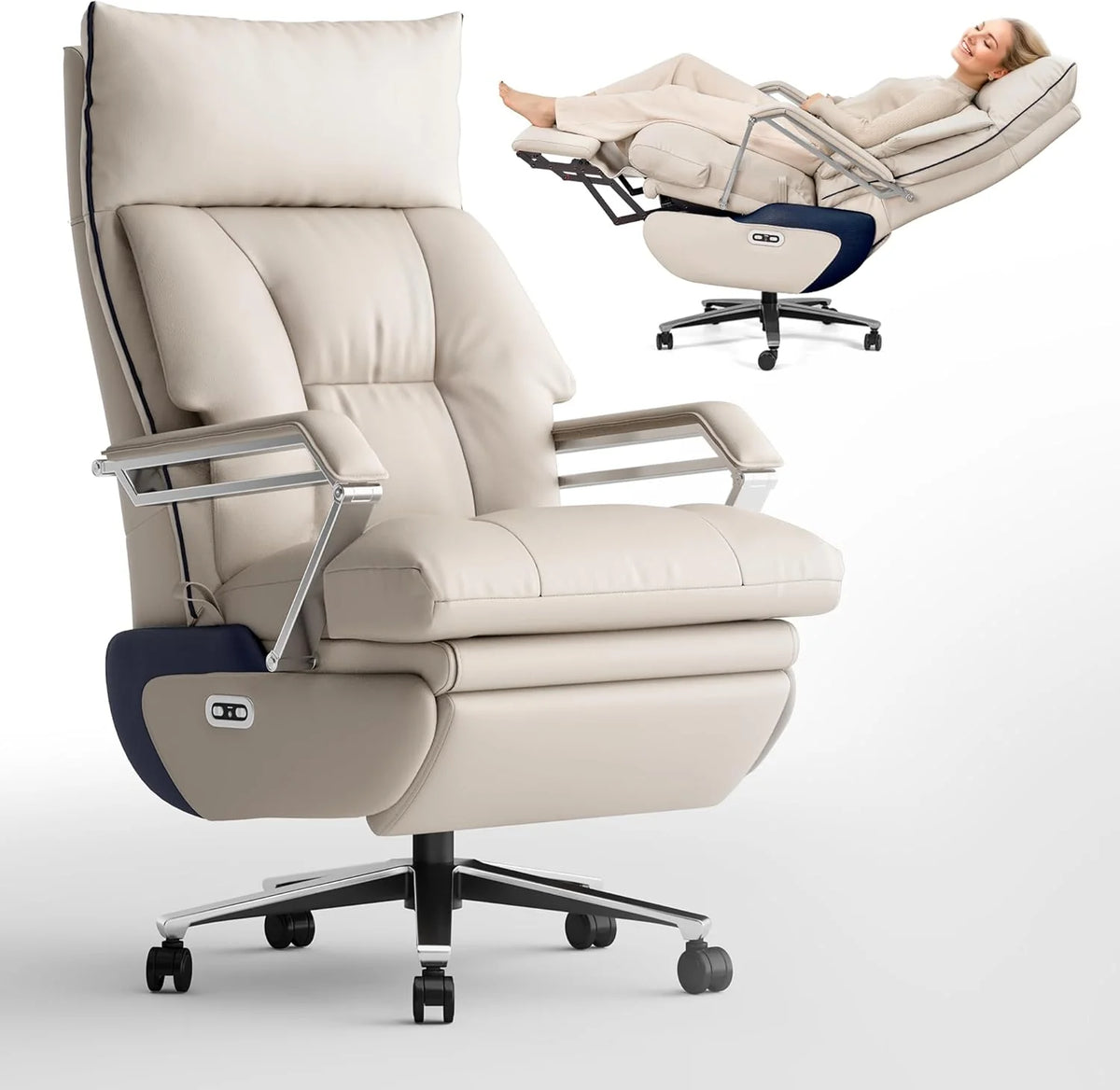 M80 Dual Motor Executive Office Chair with Footrest, Big & Tall, 420lbs, Beige - image 1