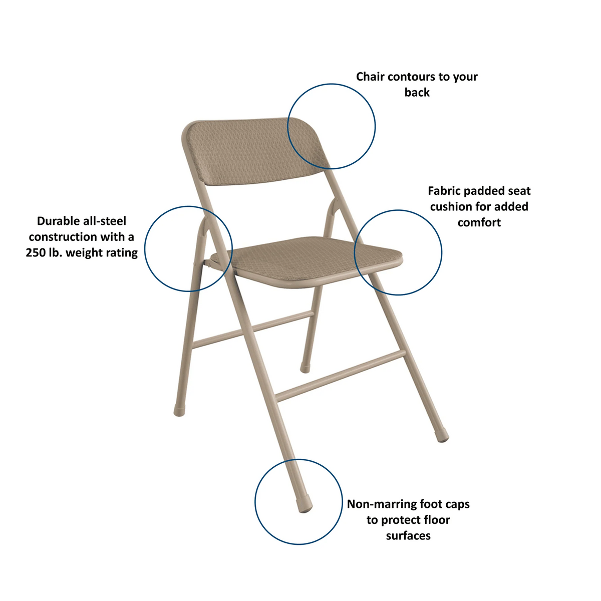 COSCO 5 - Piece Folding Dining Set with Card Table and 4 Fabric Padded Chairs, Tan - image 5