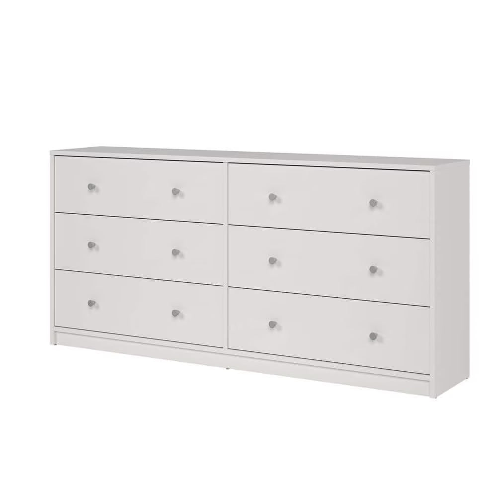 Portland 6-Drawer Double Dresser in White 26.89 in. H x 56.34 in. W x 12.46 in. D - image 1