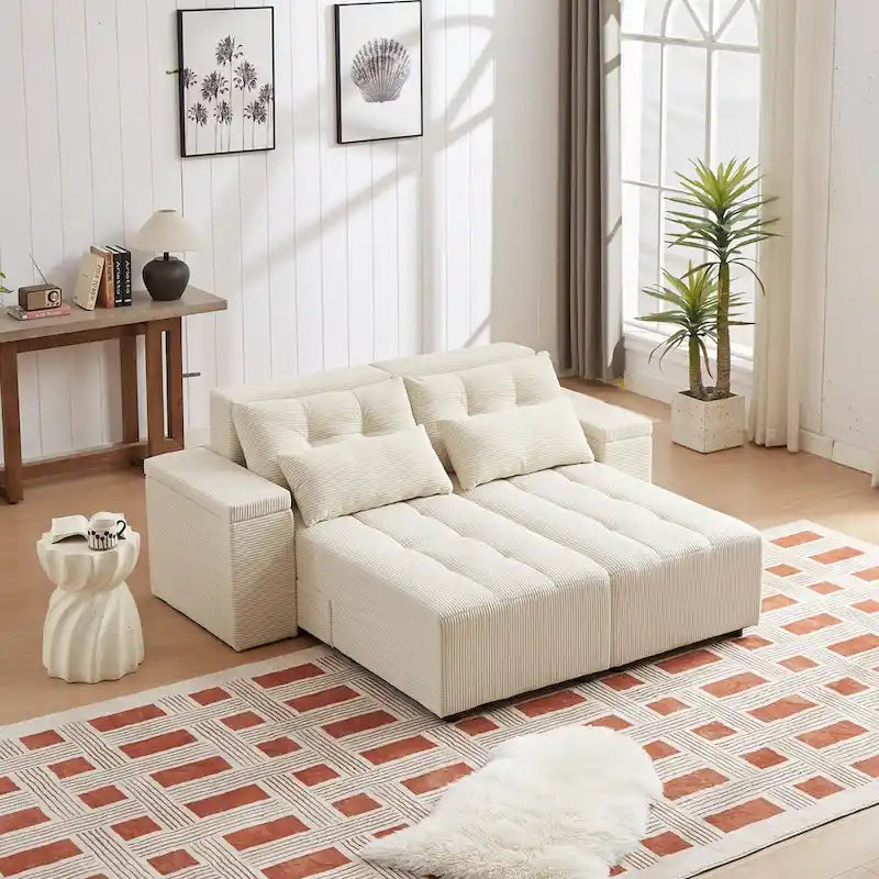Beige Modular Corduroy Sleeper Sofa and Sectional Set - Versatile 3-in-1 Design - image 10