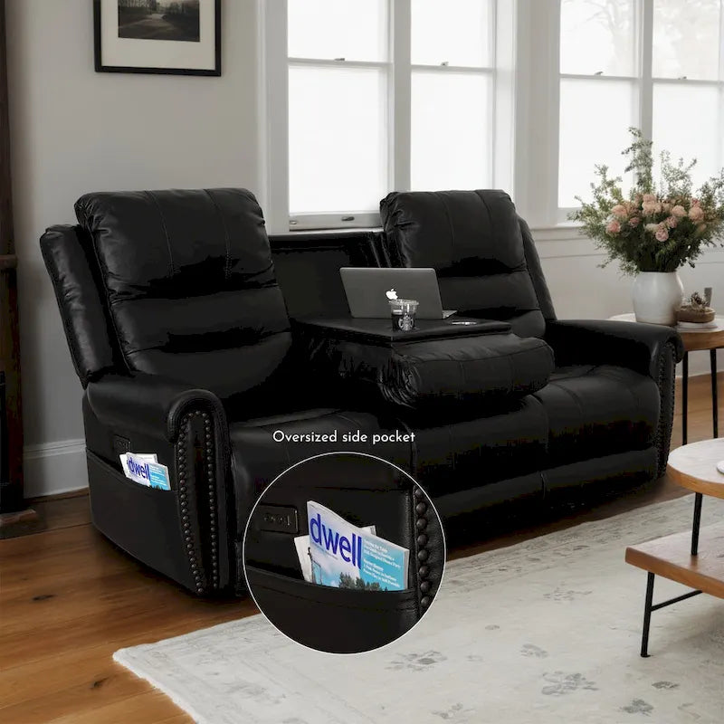 Authentic Leather Black Power Recliner Sofa Set: Loveseat and Recliner with Adjustable Headrest and Extendable Footrest - image 11