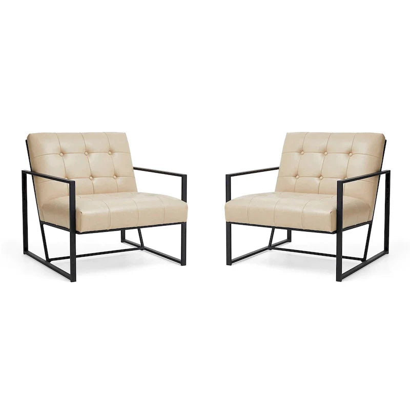Glitzhome Set of 2 Mid-Century Tufted Accent Chairs in 29.25W PU Leather - image 8
