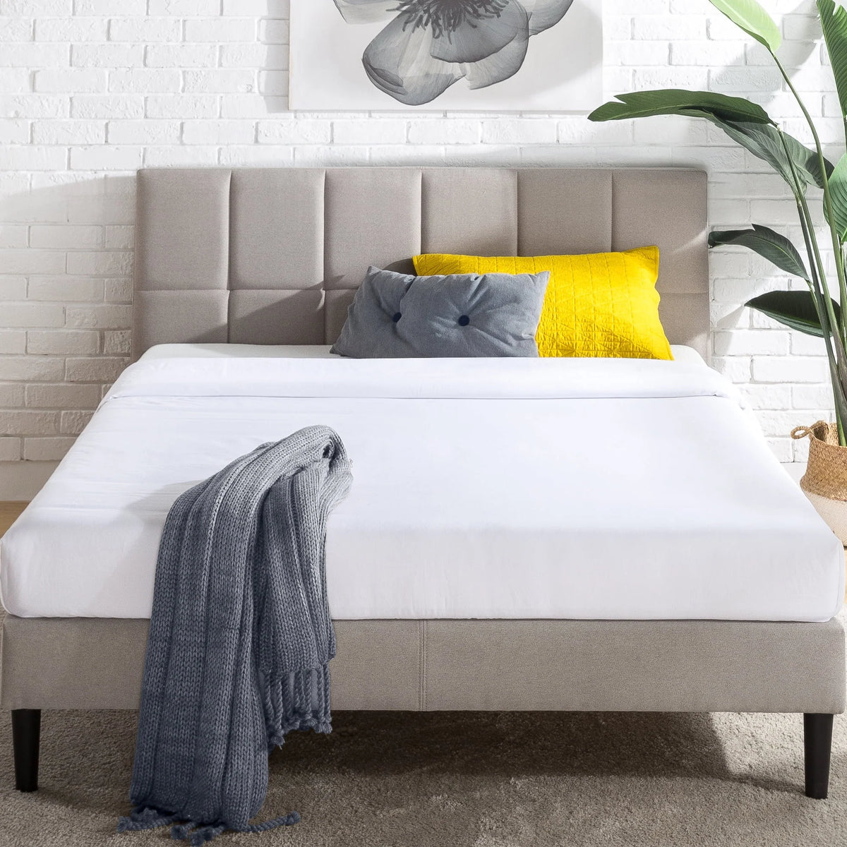 Zinus Lottie 35" Upholstered Platform Bed Frame with USB Ports, Grey, Queen - image 12