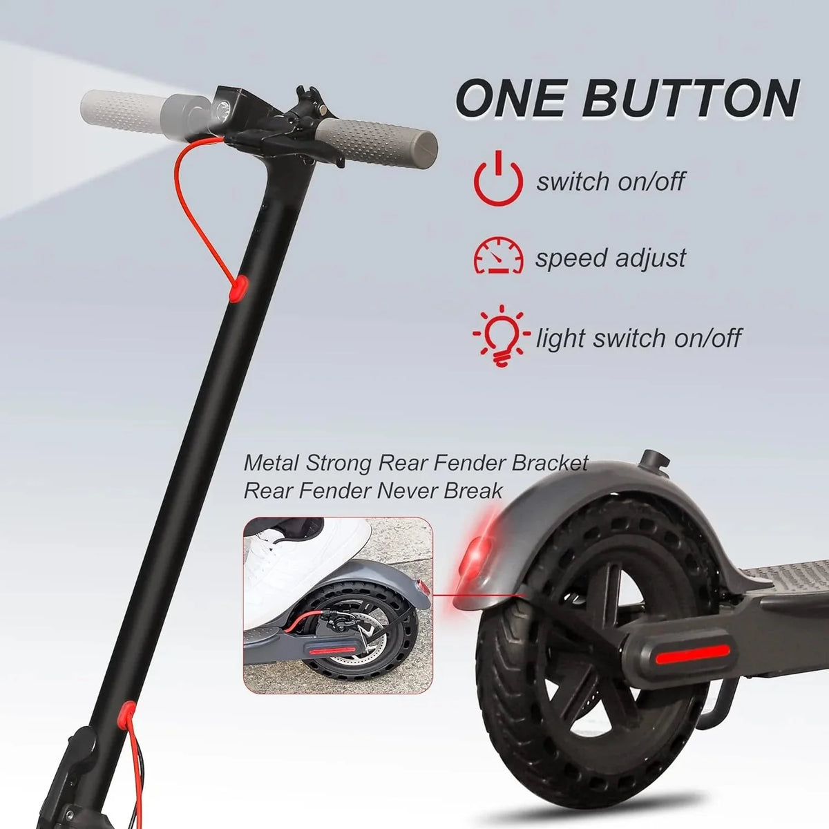 Electric Scooter - 8.5" Solid Tires, 350W Motor, Up to 19 MPH and 21-23 Miles Long-Range Portable Foldable Commuting Scooter for Adults with Double Braking System and App - image 9