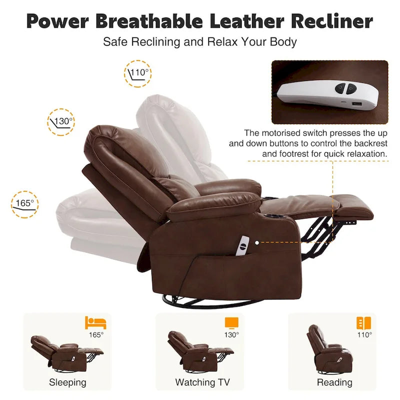 HOMYKA 34.2-Inch Wide Faux Leather Swivel Rocking Power Recliner Chair with USB Charging Port - image 24