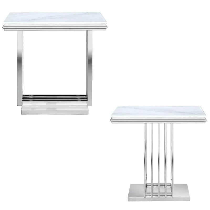 Elegant 24-Inch Square Silver and Glass End Table with Stainless Steel Base - image 2