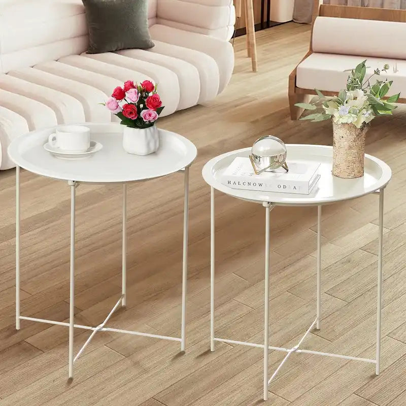 Javlergo Set of 2 Folding Round Steel TV Tray Tables - Compact Side Tables, No Assembly Needed - Dimensions: 18.5 x 18.5 x 19.7 in - image 2