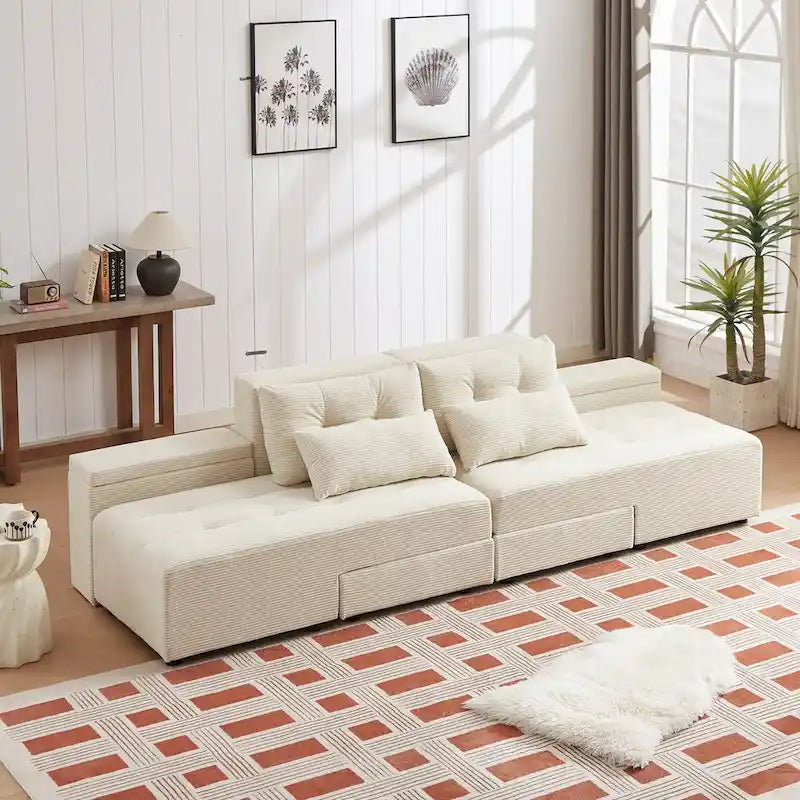 Beige Modular Corduroy Sleeper Sofa and Sectional Set - Versatile 3-in-1 Design - image 7