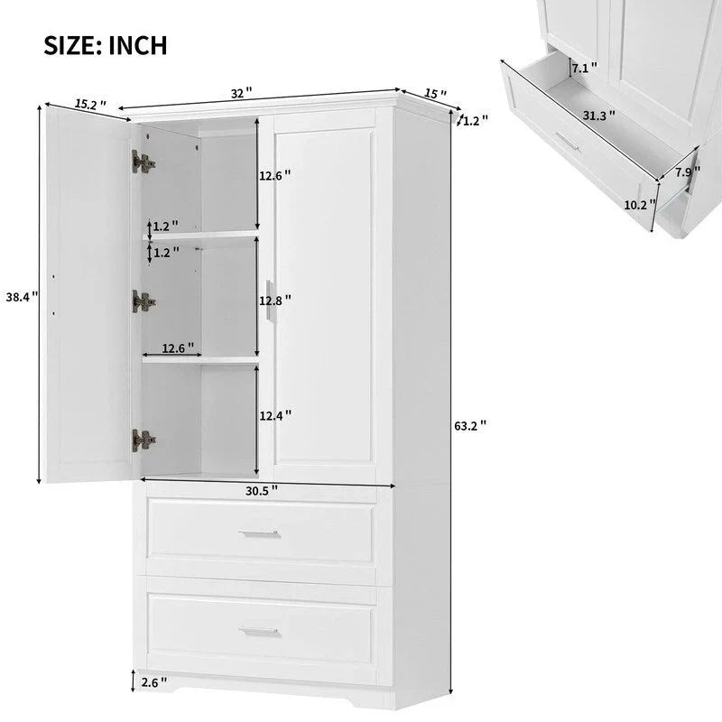 2-Door Bathroom Storage Cabinet with Drawers and Adjustable Shelf - image 7