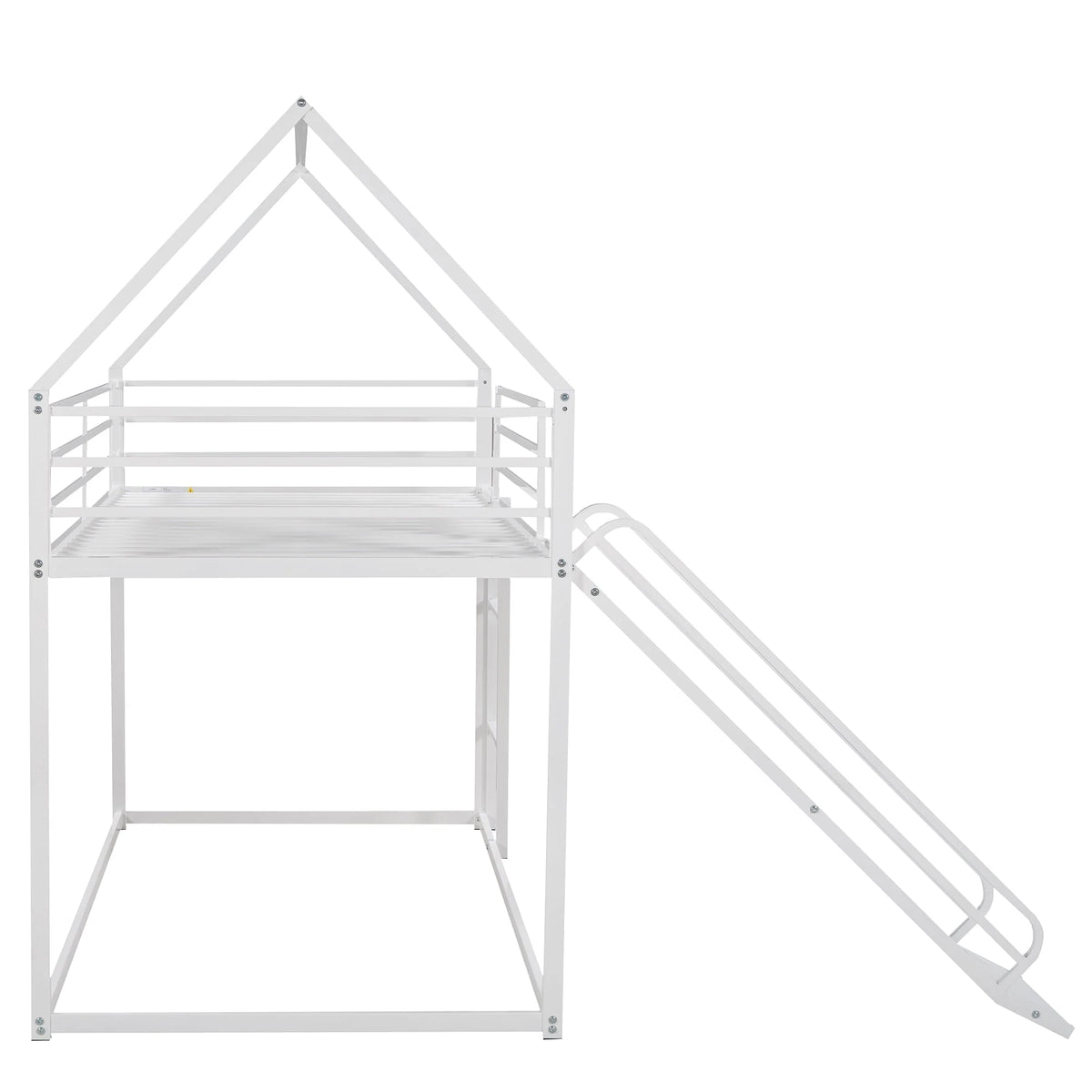 Jump Into Fun Bunk Bed Twin Over Twin, Metal Bunk Bed with Slide, House Low Bunk Bed with Ladder and Safety Guardrails, Noise Free Floor Twin Bunk Beds for Kids, Adults, Bedroom, White - image 5