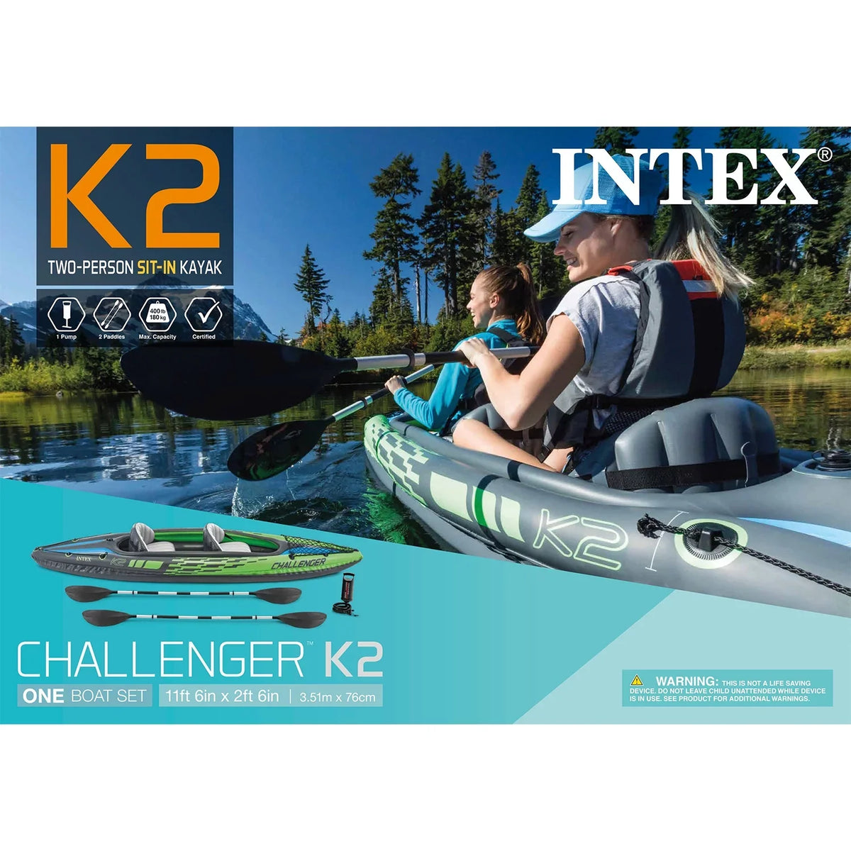 Intex Challenger K2 Inflatable Kayak with Oars and Hand Pump - image 6