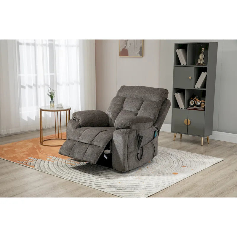 Gray Chenille Power Lift Recliner with Massage and Concealed Cup Holder - image 6