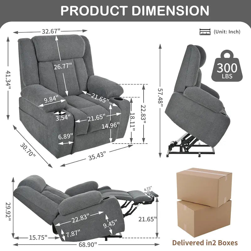 Elevated Recliner Chair for Seniors - Fabric Lift Chair with Extended Footrest, Dual Cup Holders, Side Pockets, and Remote Control - image 18