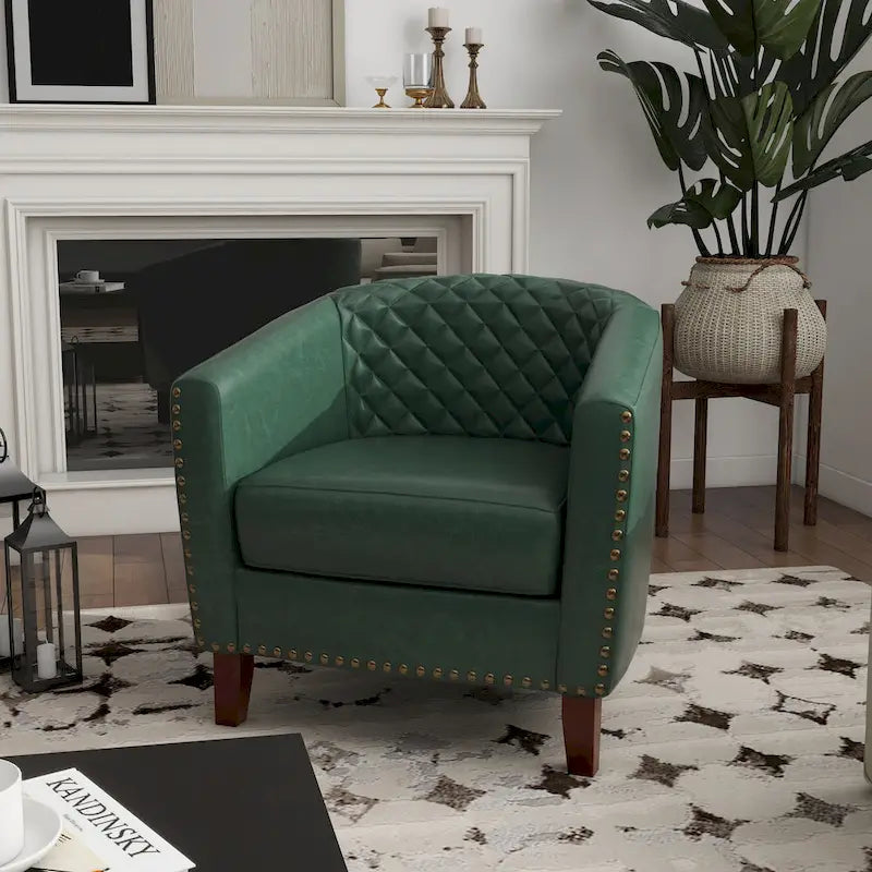 Ethan Barrel Accent Chair in PU Leather with Nailhead Detailing - image 36