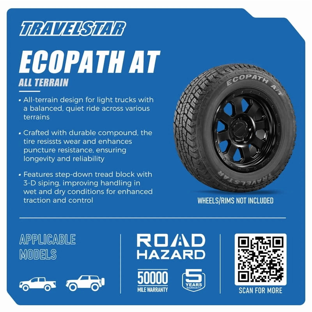 Travelstar EcoPath A/T LT275/65R18 10 Ply 123S Load Range E SUV Light Truck All Terrain Tire 275/65/18(Tire Only) - image 6
