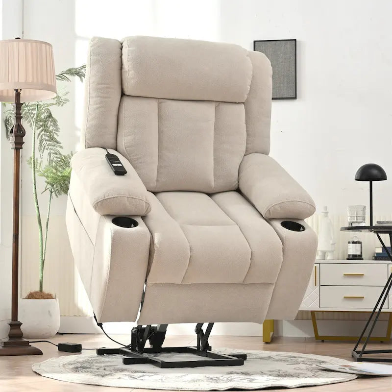 Elevated Recliner Chair for Seniors - Fabric Lift Chair with Extended Footrest, Dual Cup Holders, Side Pockets, and Remote Control - image 1