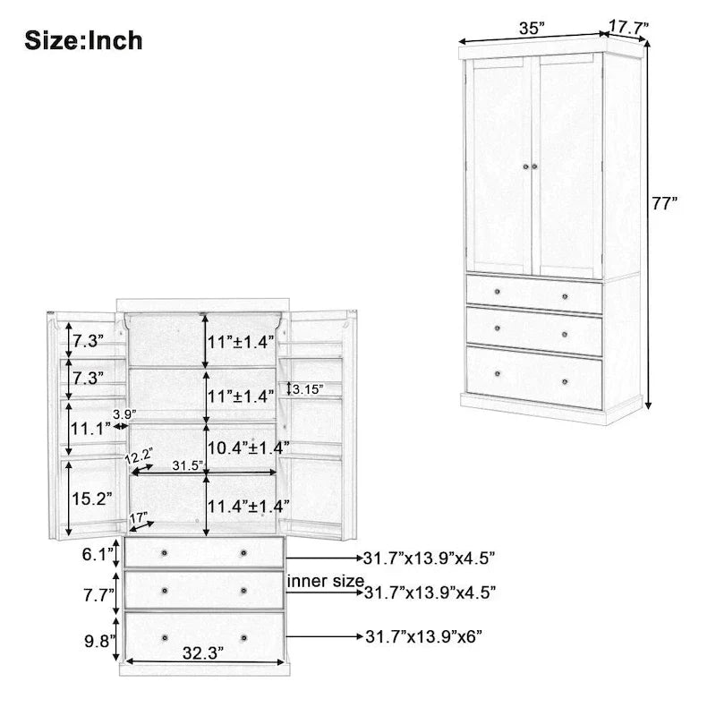 77-Inch Freestanding Tall Pantry Cabinet - Farmhouse Style Kitchen Storage - image 3