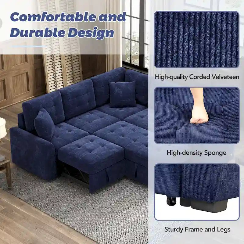 Roomfitters L-Shaped Pull-Out Sofa Bed with Wheels, USB Ports, and Power Outlets – Versatile Sleeper Sofa for Ultimate Living Room Comfort - image 26