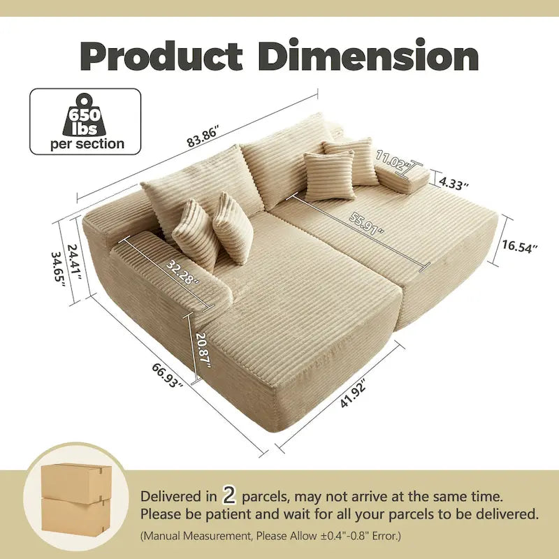 HOOOWOOO Modular Plush Corduroy Sectional Sofa with Cushions - image 12
