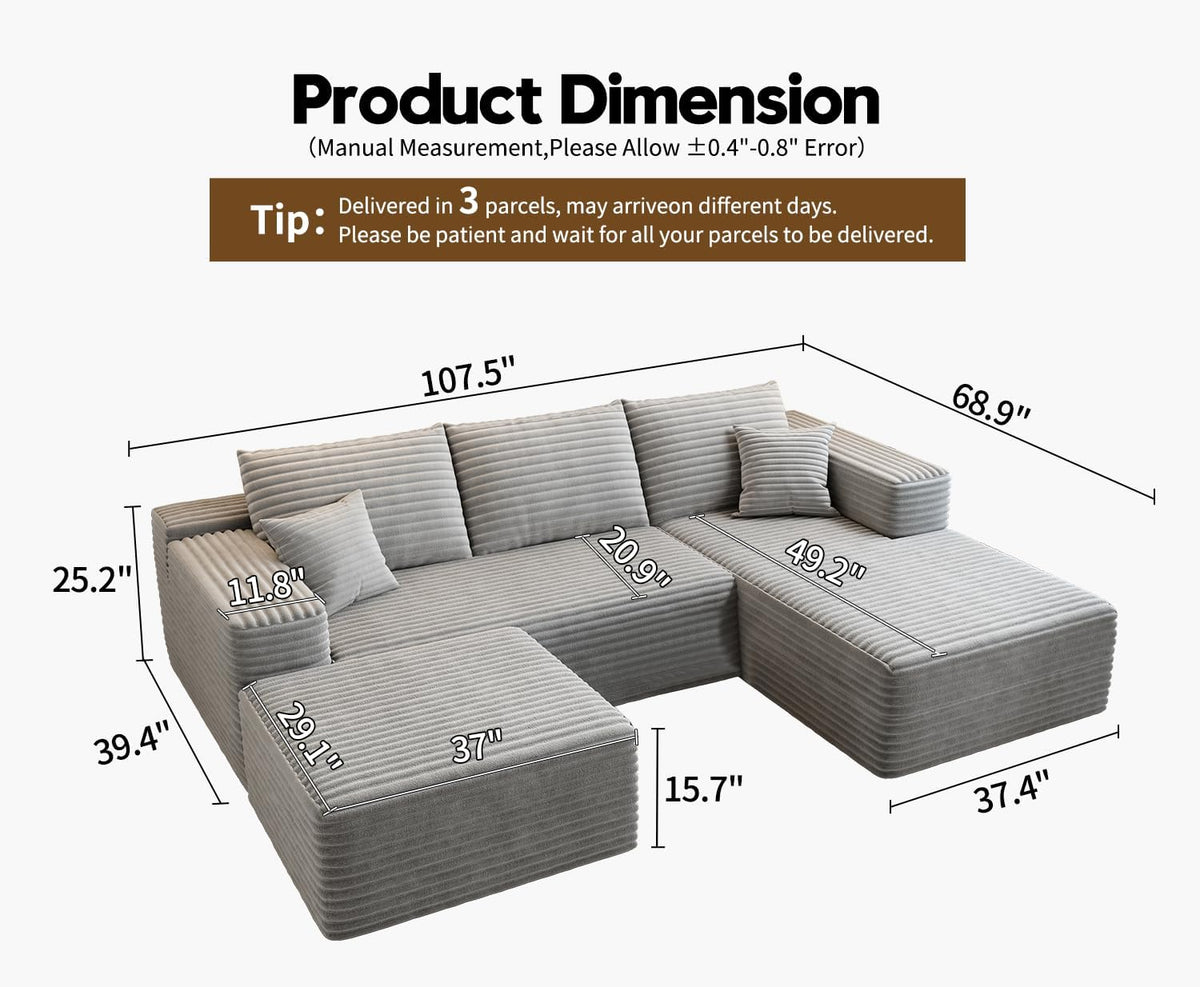 107.5" Cloud Modular Sectional Sofa Couch with L-Shape Chaise,Modern Minimalist Upholstered Couches for Living Room Bedroom,Deep Seat Corner Couch .No Assembly Required (Black,Left Facing Chaise) - image 36