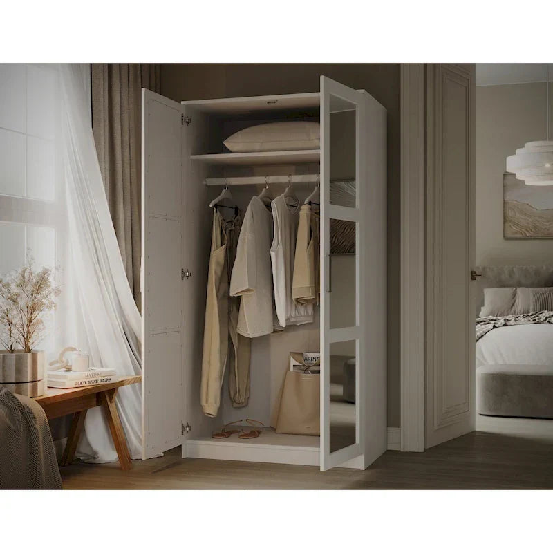 Palace Imports 100% Solid Wood 2-Door Urban Wardrobe Armoire with Solid and Mirrored Doors - image 14