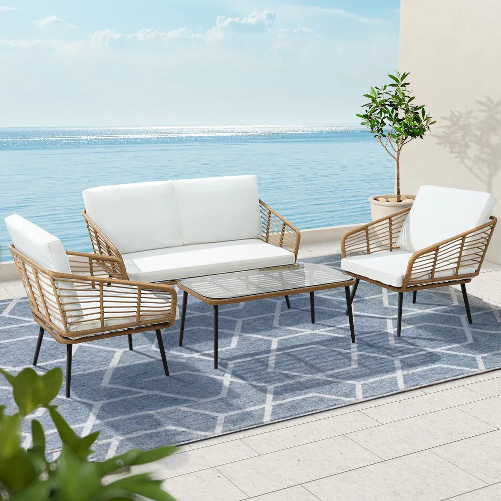 Gardeon 4-Piece Outdoor Sofa Set Rattan Lounge Setting Table Chairs - image 8