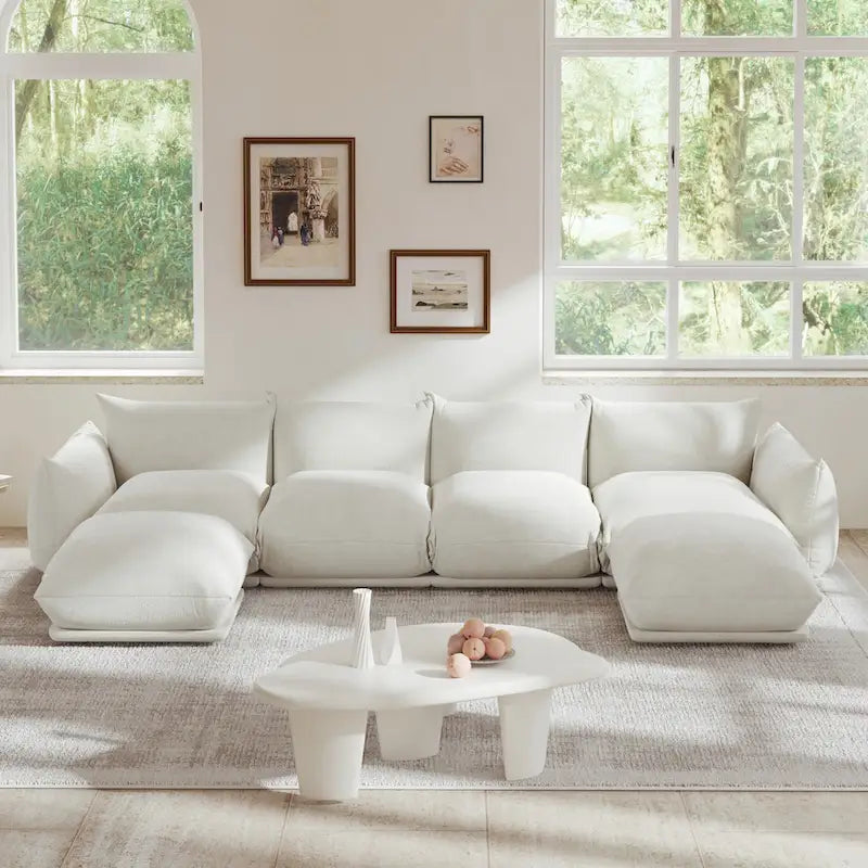 U-Shaped Chenille Fabric Sectional Sofa for 4 with 2 Matching Ottomans - image 12