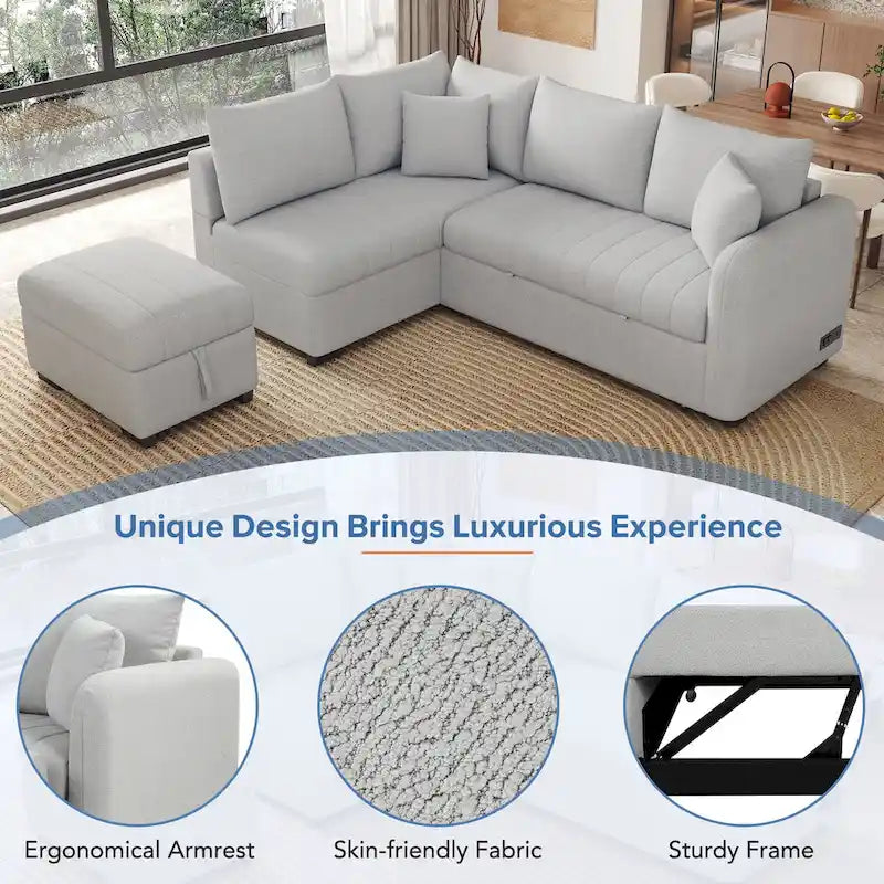Roomfitters L-Shaped Sleeper Sofa with USB Ports, Power Outlets, and Versatile Storage Ottoman - image 25