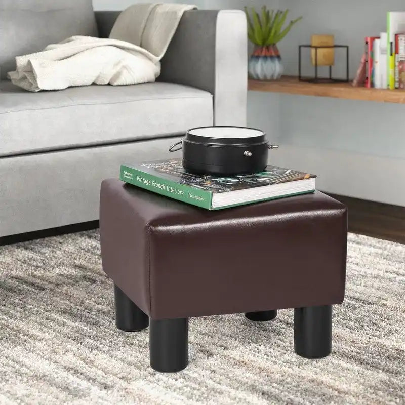 Adeco Faux Leather Footrest Ottoman with Plush Upholstery - image 2