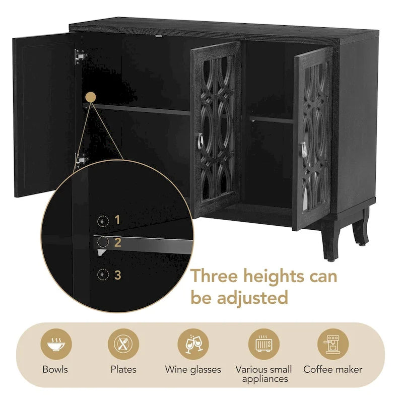 Mirrored Buffet Cabinet with Glass Doors and Silver Handles - 3-Door Sideboard for Living Room, Hallway, and Dining Room - image 28