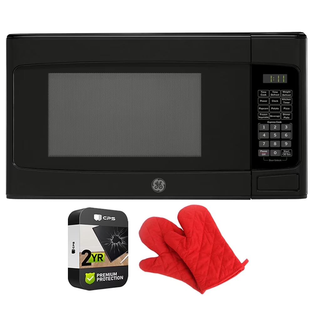 GE GCST11N1WSS 1.1 cu. ft. Countertop Microwave Oven 950 Watts Stainless Steel Bundle with 2 YR CPS Enhanced Protection Pack and Deco Chef Pair of Red Heat Resistant Oven Mitt - image 3