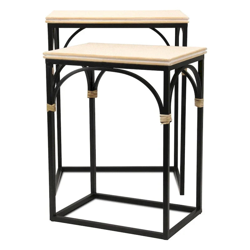 Claudette Set of 2 Rectangle Side Tables with Rattan Accents in Wood and Metal - image 2
