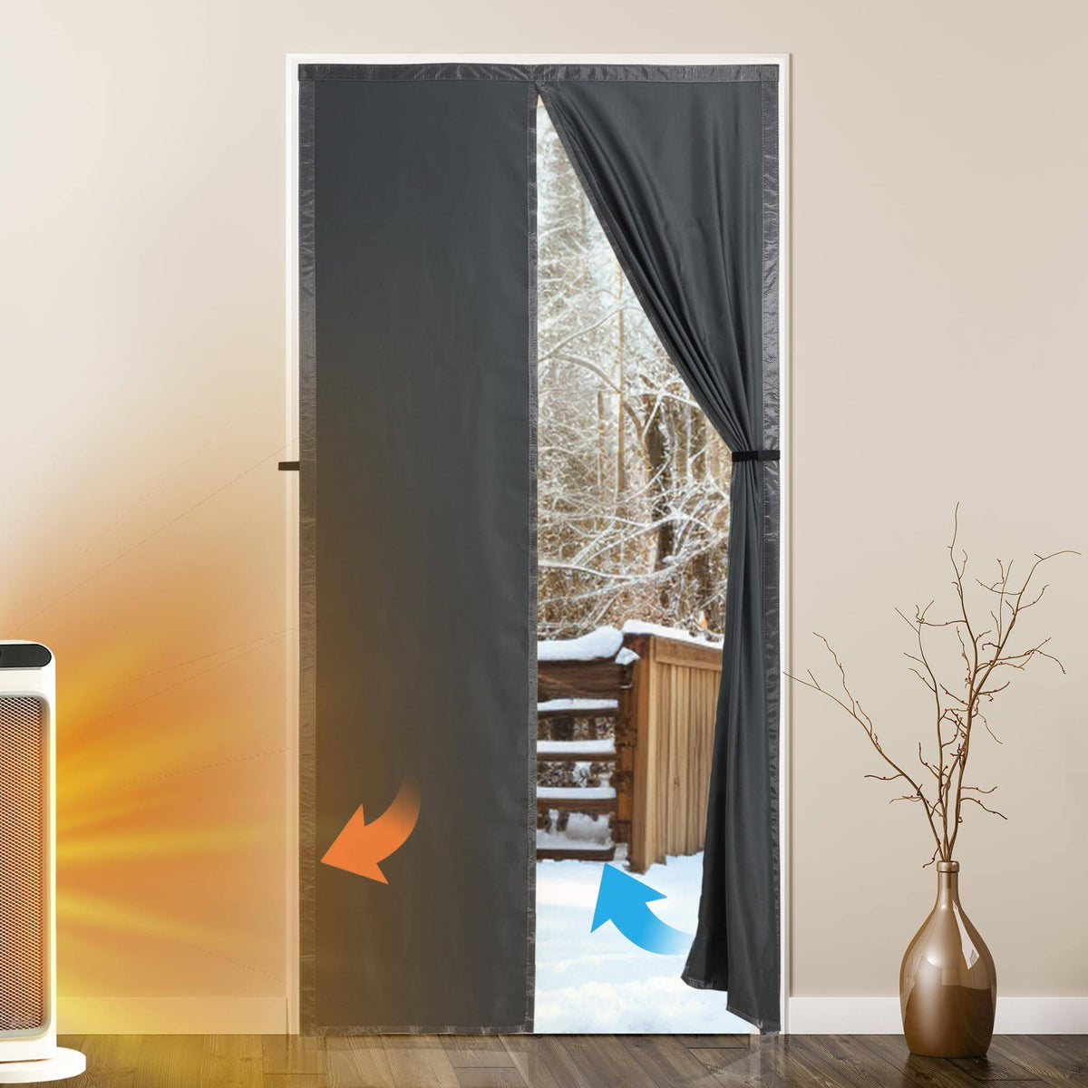 Mpmedo Magnetic Door Insulation Cover,Upgraded-Fabric Durable Doorway Thermal Curtains,Temporary Fabric Door Seal Cover,Keep Warm Winte - image 1