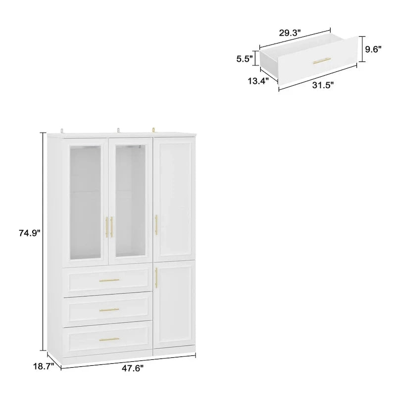 74.8-Inch Tall Large Modular Wardrobe Closet with Glass Doors - image 42