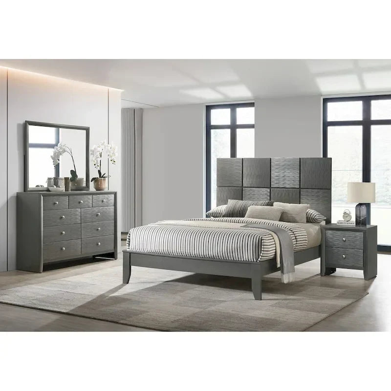3-Piece Gunmetal Gray Panel Bedroom Set by Sim - image 9