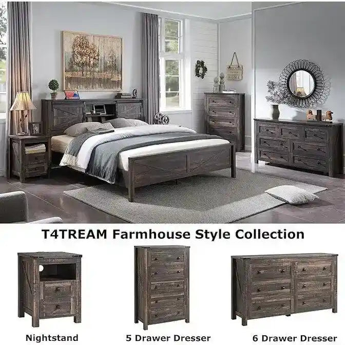 Farmhouse Full Bed Frame with Storage Shelves and Built-in Charging Station - image 23