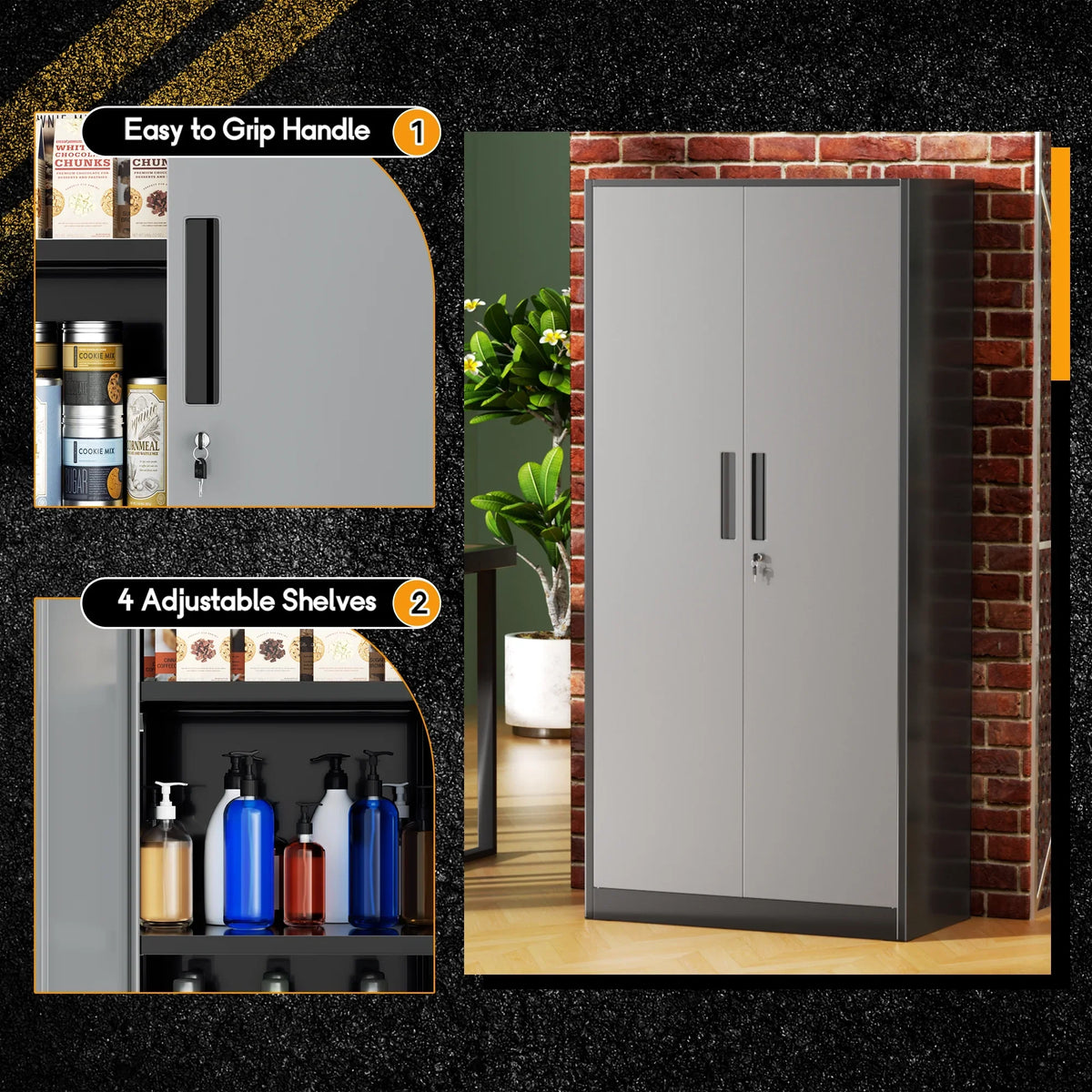 SOLAURA 71" Metal Garage Storage Cabinet with Locking Doors and Adjustable Shelves for Home, Office(Black) - image 40