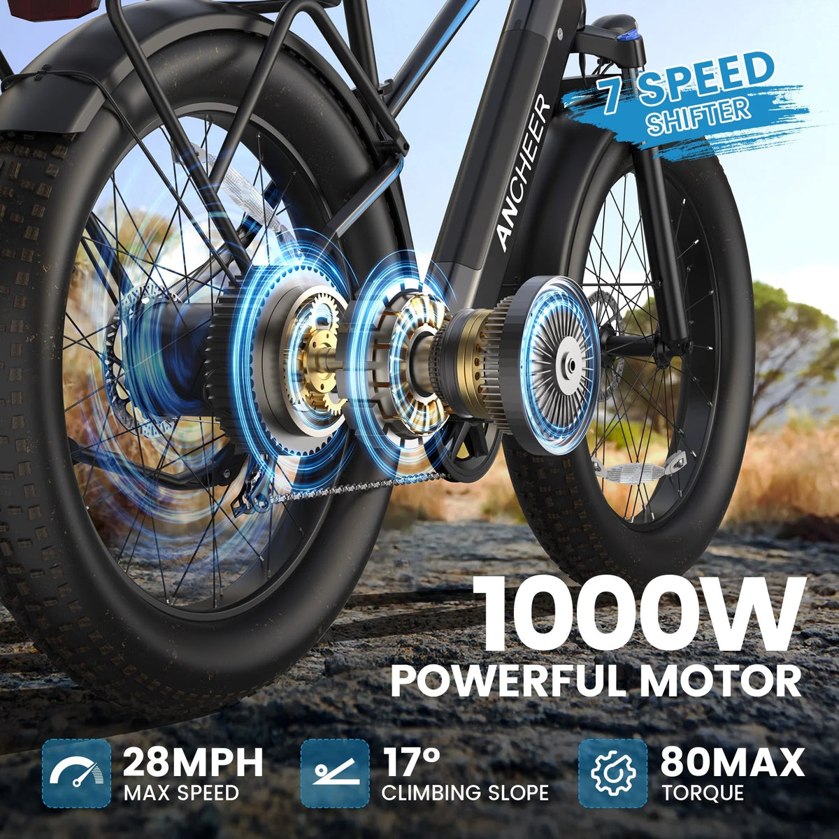 ANCHEER Electric Bike for Adults Peak 1000W Electric Bicycle 48V 15AH Battery Electric Bike 26" x 4.0" Fat Tire - image 25