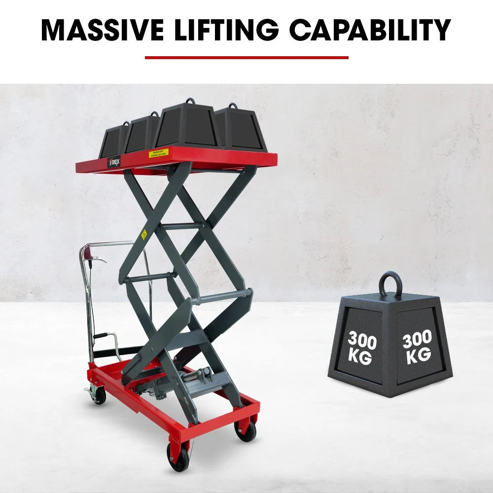 T-REX 300KG Hydraulic High Lift Double Scissor Trolley, 1.3M Max Platform Hgt, Heavy-Duty, for Material Handling - image 5