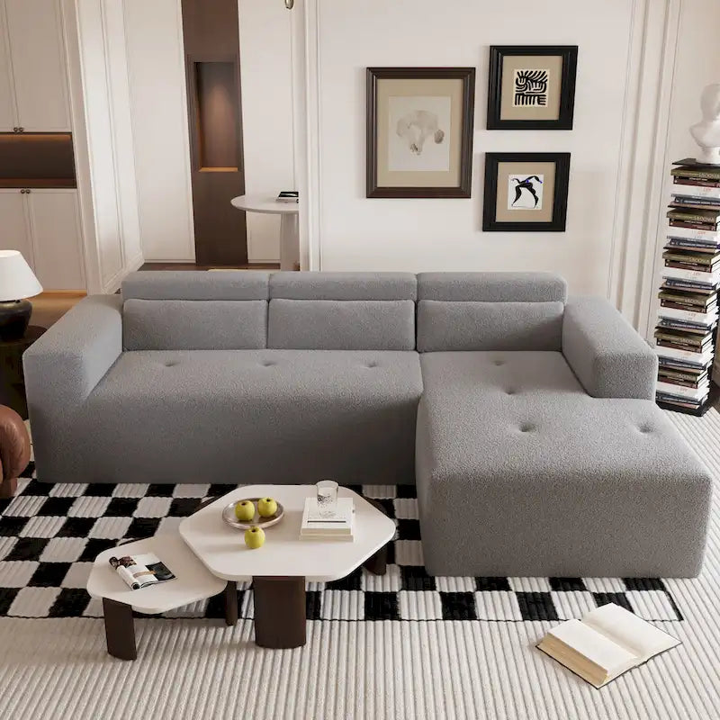 Christopher Knight Home - 109 Modern L-Shaped Modular Sectional Sofa in Teddy Fabric with Chaise and Pillows - image 3
