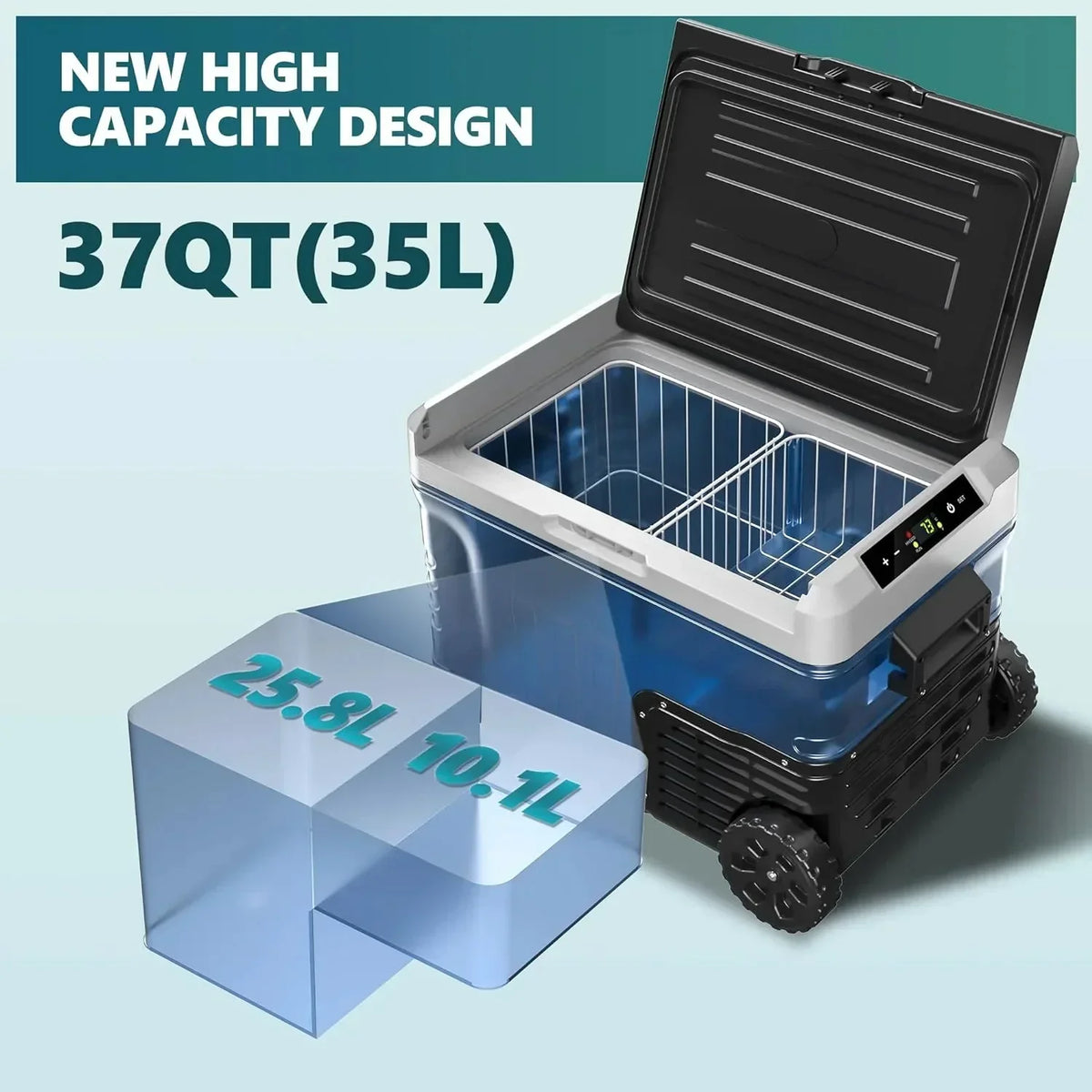 53QT Portable 12V Refrigerator Freezer, Dual Zone Electric Cooler with Wheels, 12V/24V DC & 110-240V AC for Travel, Truck, Boat, Camping - image 6