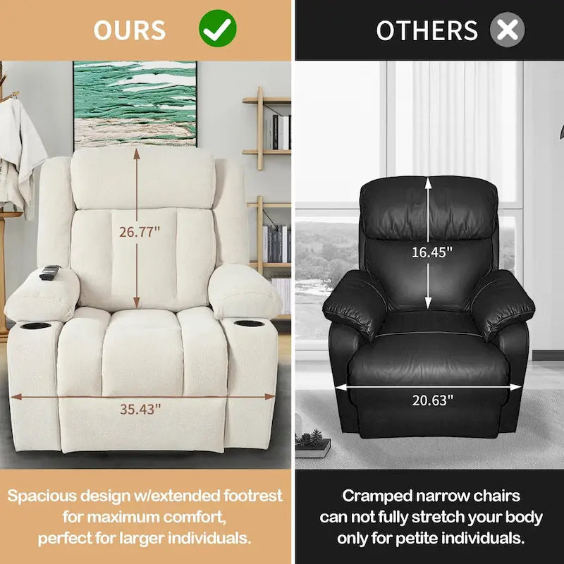Elevated Recliner Chair for Seniors - Fabric Lift Chair with Extended Footrest, Dual Cup Holders, Side Pockets, and Remote Control - image 7