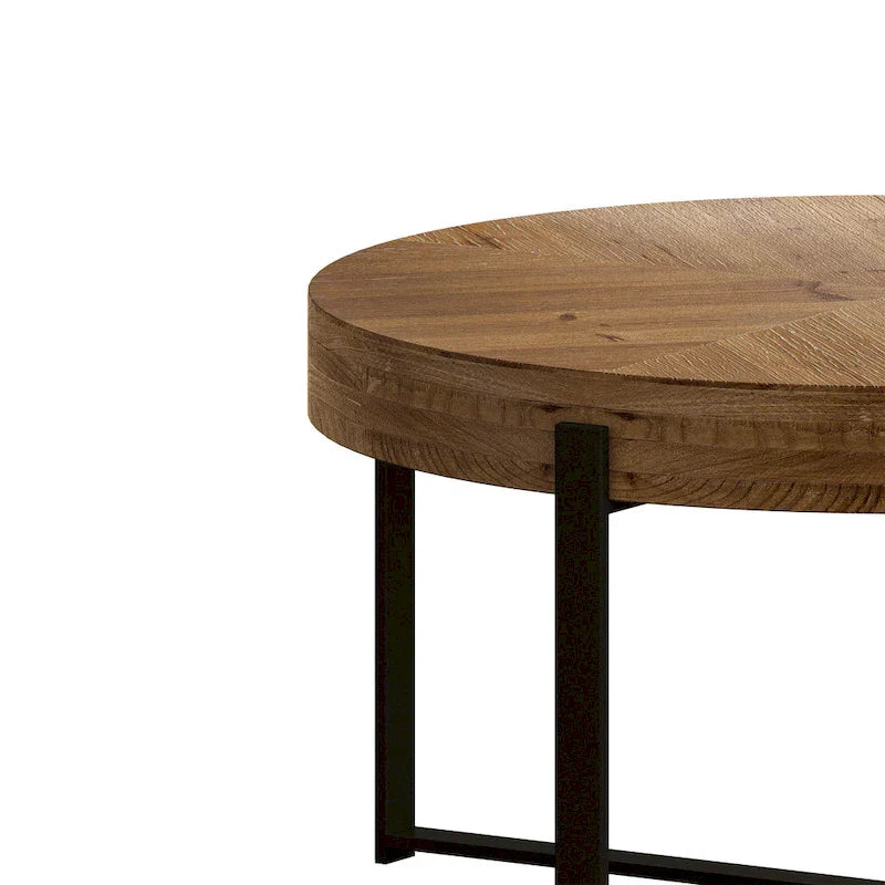 33.86" Modern Retro Round Coffee Table with Cross-Leg Base and Wooden Splicing Design - image 8