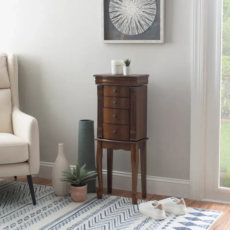 Serena Walnut Jewelry Armoire with Mirrored Finish - image 1