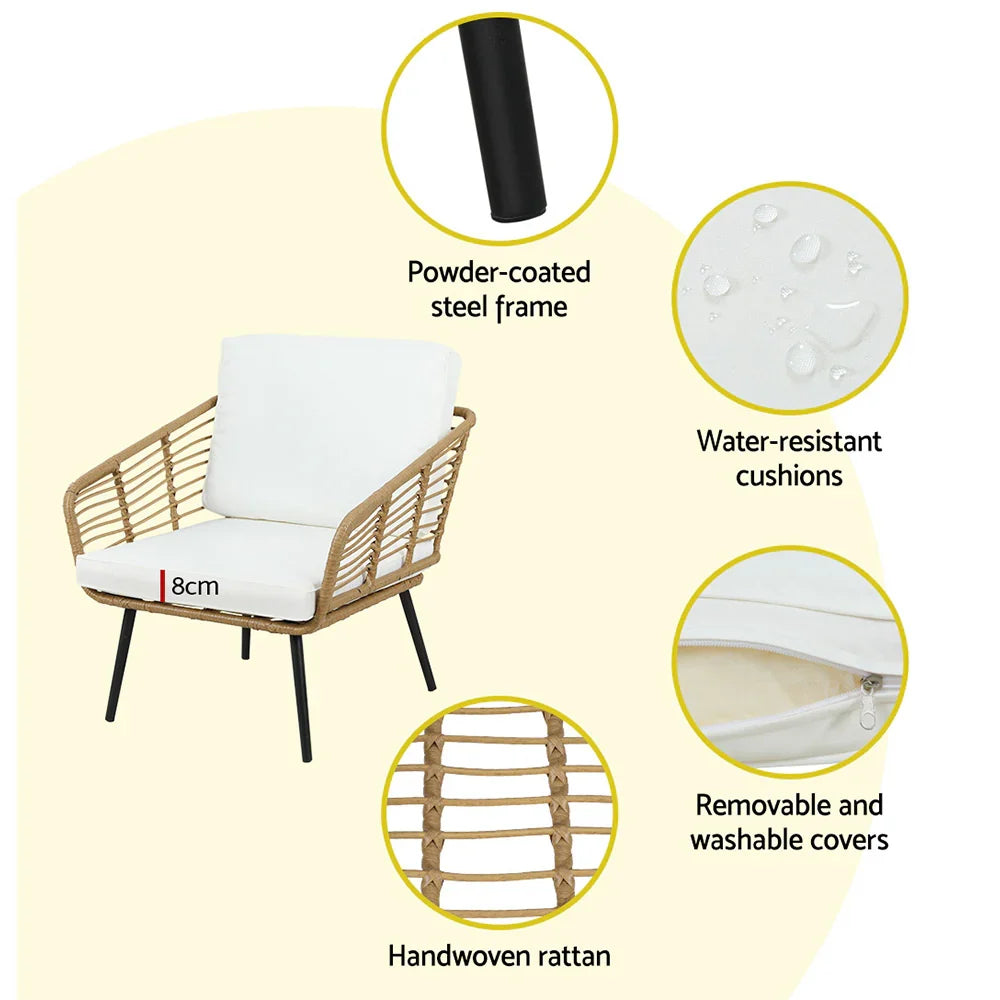 Gardeon 4-Piece Outdoor Sofa Set Rattan Lounge Setting Table Chairs - image 6